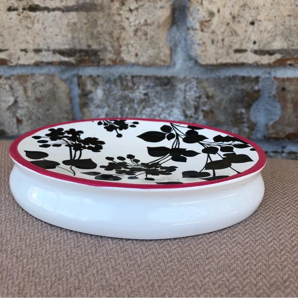Steve Madden Ceramic Juliet Soap Dish Vase Black White floral Bathroom Accessory